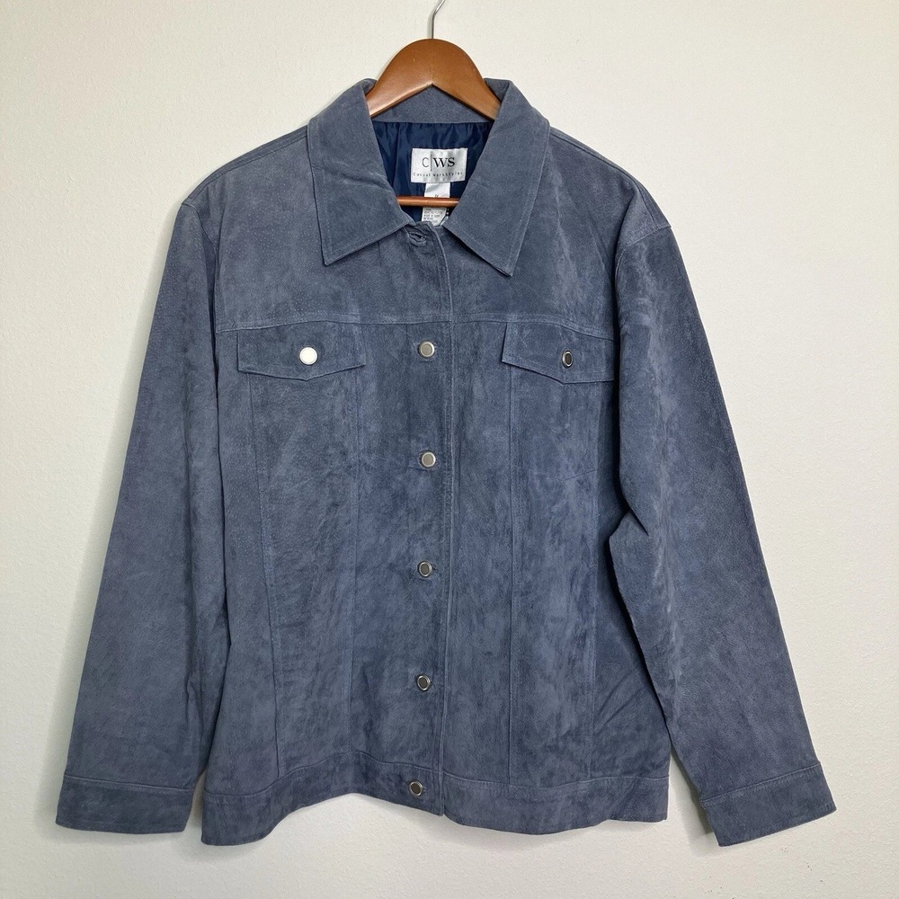 VTG C/WS Casual Workstyles Womens 1X Blue Suede Leather Bomber Jacket Lined